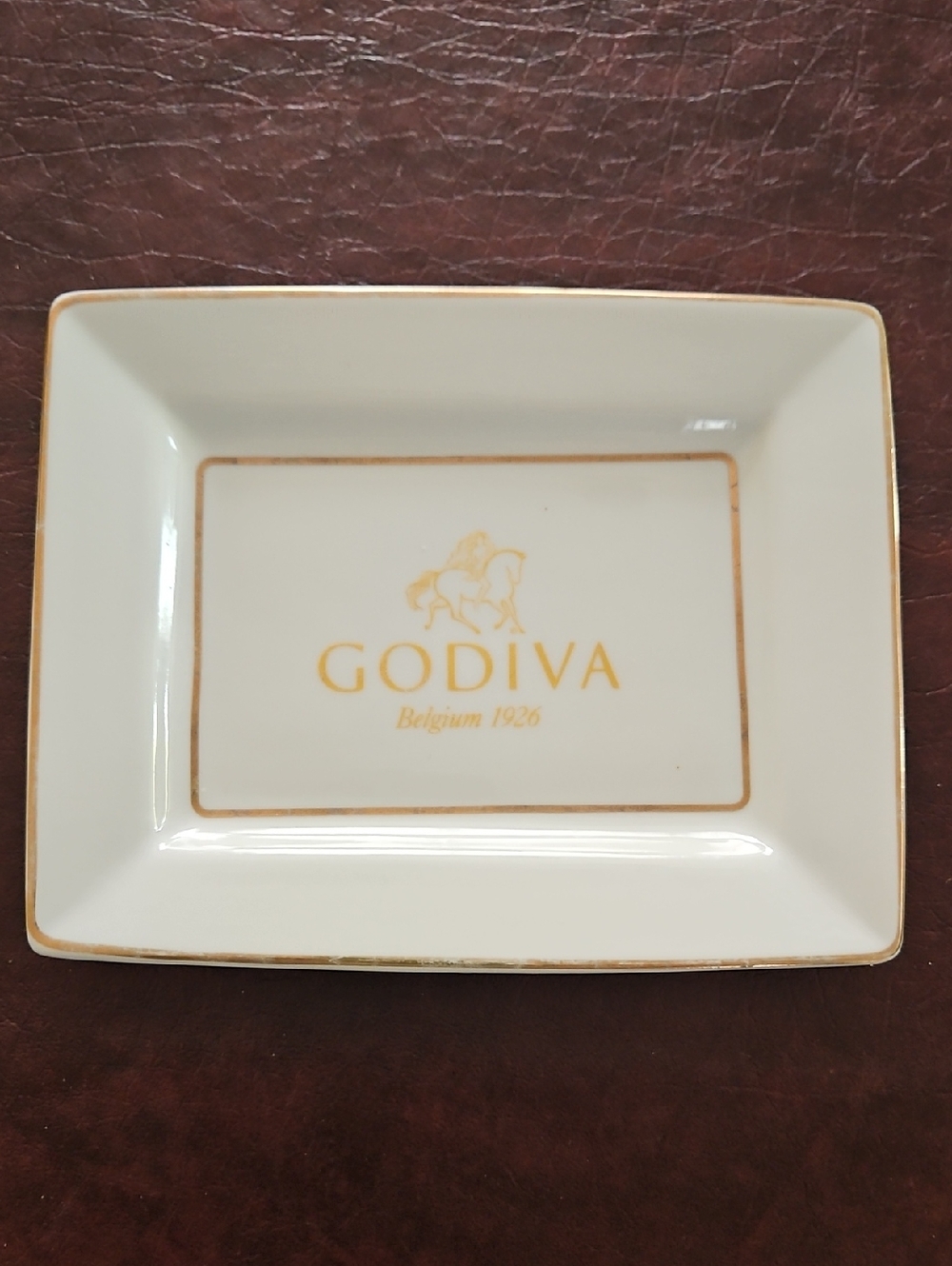 Vintage Godiva White Porcelain Trinket Tray with Gold Accents